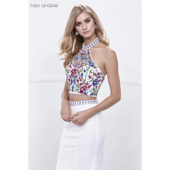 NWT Nox Anabel - 8262 Two Piece Embroidered Mermaid Formal Prom Dress,L,XL,White - Picture 7 of 7